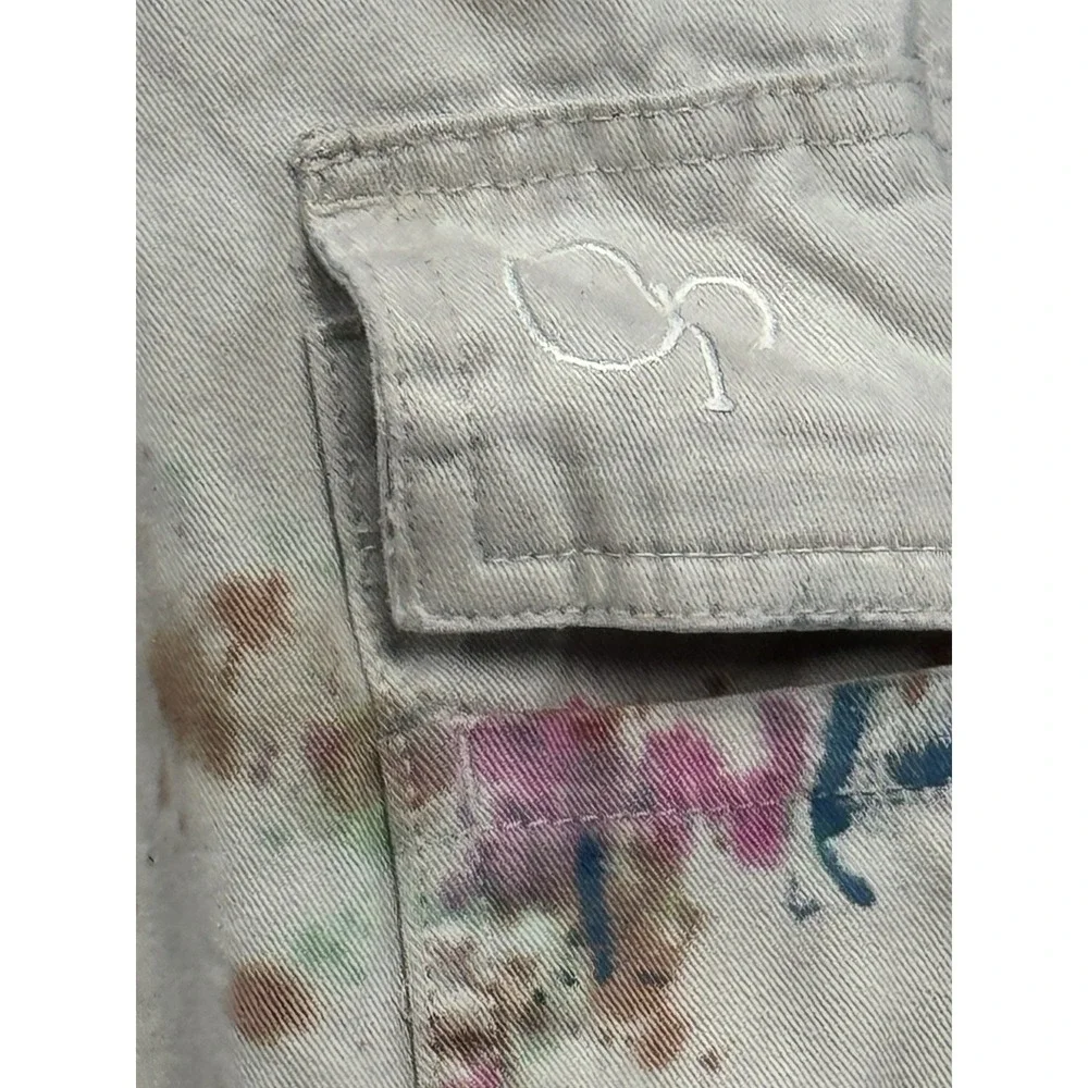 OP Ocean Pacific Paint Splatter Cargo Shorts Y2K Drawstring Men's L 32 Waist